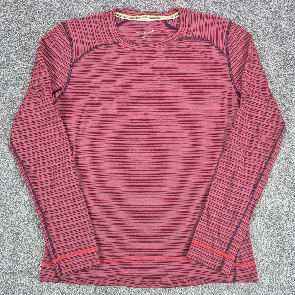Smartwool Merino 250 Base Layer Top Womens Large Red Striped Crew Neck Wool